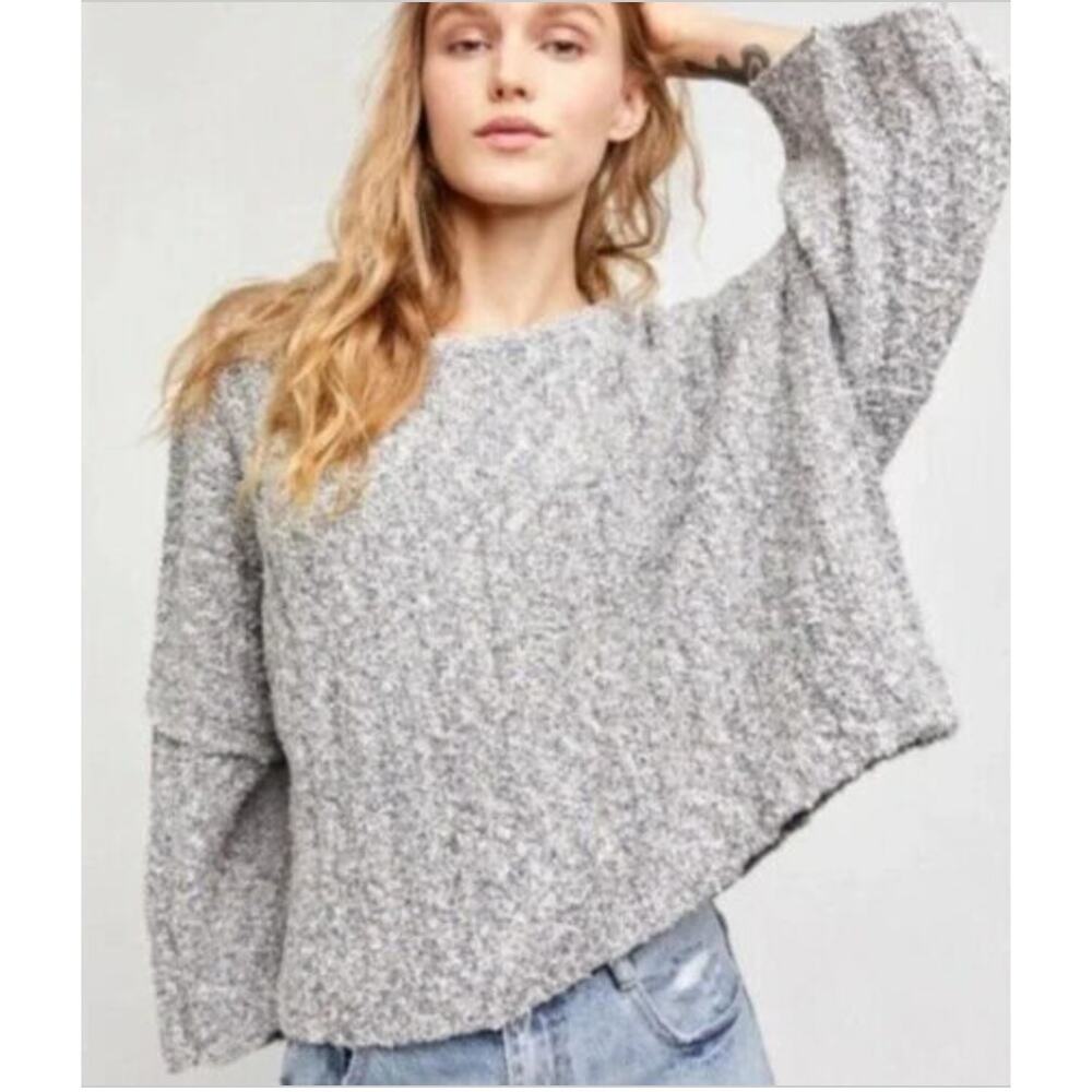 Free People Good Day Nubby Sweater Womens XS Gray Cropped Oversized Chunky NWT